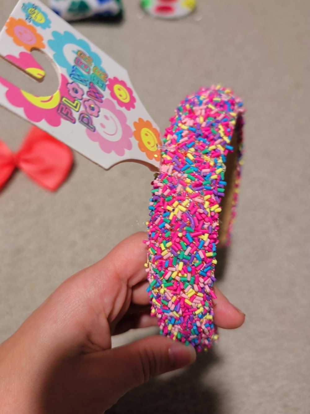 Sprinkle Multi Color Headband & Coral Bow - Picture 2 of 4